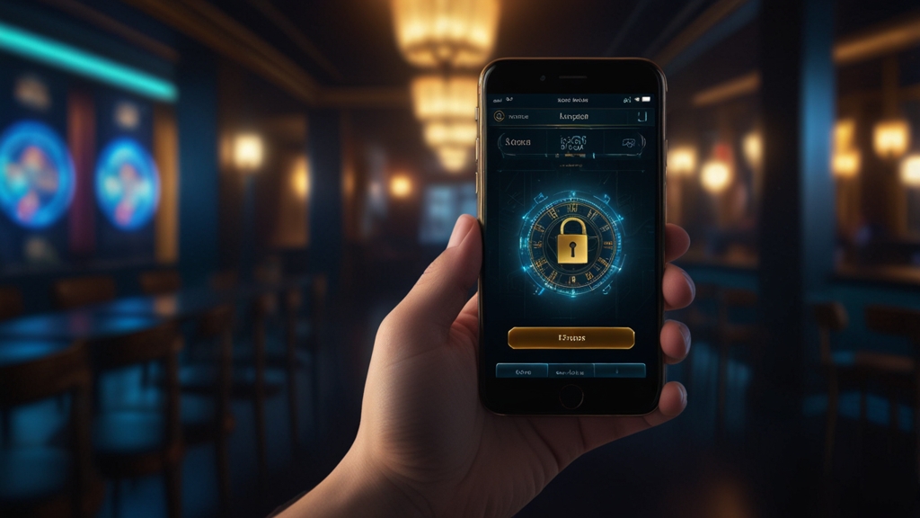 A smartphone displaying a casino login page in a dark neon environment