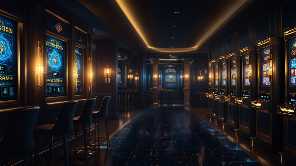 A secure casino login screen with a user checking the page in a dark neon setting